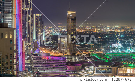 Dubai downtown night aerial timelapse Dubai downtown night aerial timelapse 112974675