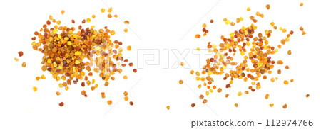 fresh bee pollen isolated on white background. Top view. Flat lay fresh bee pollen isolated on white background. Top view. Flat lay 112974766