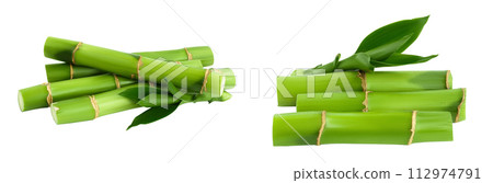 Green bamboo with leaves isolated on white background with full depth of field Green bamboo with leaves isolated on white background with full depth of field 112974791