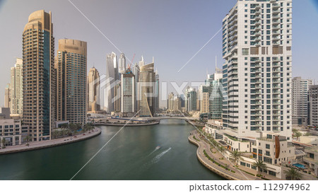 Amazing colorful dubai marina skyline during sunset timelapse 112974962
