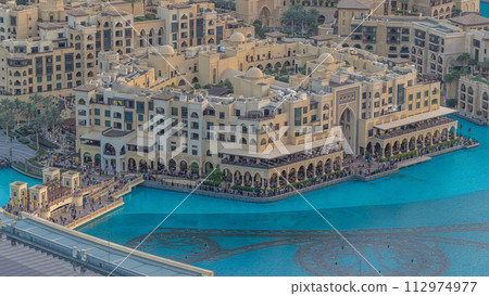 Dubai downtown day to night timelapse. Top view from above 112974977