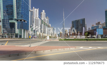 Panoramic timelapse hyperlapse view of business bay and downtown area of Dubai Panoramic timelapse hyperlapse view of business bay and downtown area of Dubai 112976673