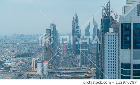 Dubai Sheikh Zayed Road day to night timelapse near Dubai Downtown Closer Look shows the density of these roads 112976787