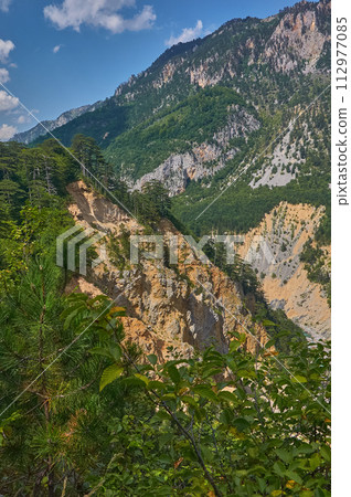 Mountains and forests on the slopes of the mountains. 112977085