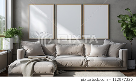 AI-generated content. Modern Living Room With Neutral Color Scheme at Daytime AI-generated content. Modern Living Room With Neutral Color Scheme at Daytime 112977320