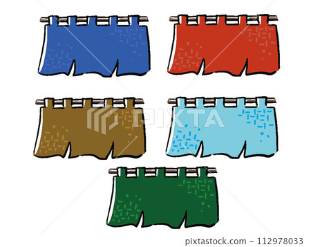 Hand-drawn style illustration set of various colored curtains Hand-drawn style illustration set of various colored curtains 112978033