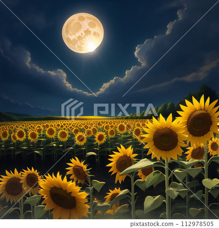 向日葵系列（Ⅲ）月光照亮的滿月之夜[AI生成圖像] 112978505