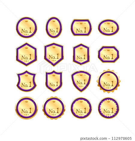 purple and gold award authority ranking badge icon 112978605
