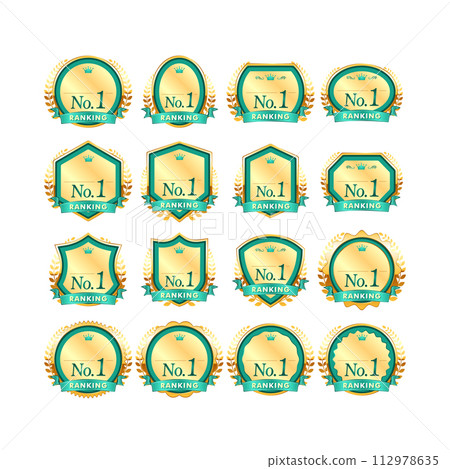 Blue green and gold award authority ranking badge icon Blue green and gold award authority ranking badge icon 112978635