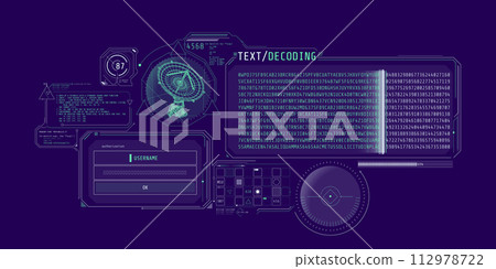 Futuristic HUD interface for radio telescope data decoding. 112978722