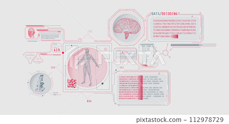 Futuristic brain research program interface with data decoding. 112978729