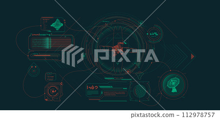 Sci-fi HUD interface for data research. Sci-fi HUD interface for data research. 112978757