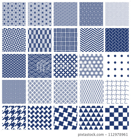Blue Japanese pattern swatches (25 types) 112978961