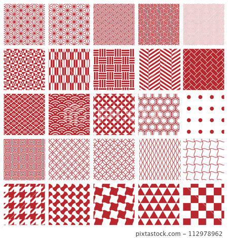 Red Japanese pattern swatches (25 types) Red Japanese pattern swatches (25 types) 112978962