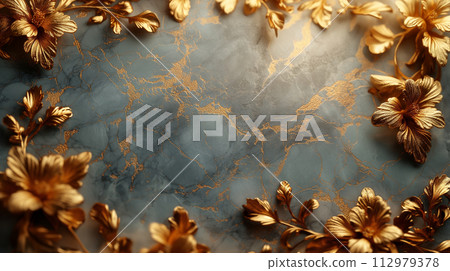 marble and golden decorative frame 112979378