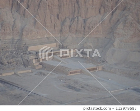 Queen Hatshepsut's Mortuary Temple, Luxor, Egypt, view from a hot air balloon Queen Hatshepsut's Mortuary Temple, Luxor, Egypt, view from a hot air balloon 112979685