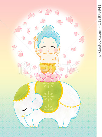 花節可愛的佛陀和白象插畫 花節可愛的佛陀和白象插畫 112979941