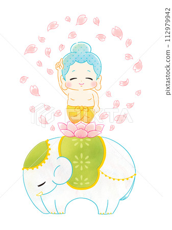 花節可愛的佛陀和白象插圖沒有背景 112979942
