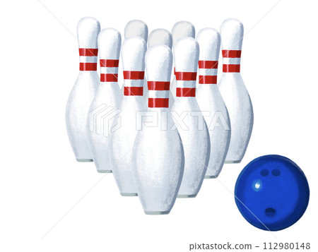 Bowling pins (10) and balls (blue) 112980148