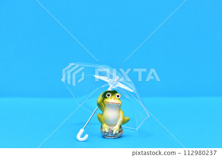 Image of rainy season with umbrella and frog Image of rainy season with umbrella and frog 112980237