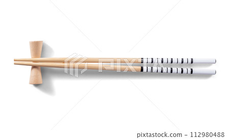 Wooden Bamboo Chopsticks on White Background. File with Clipping Path. 112980488