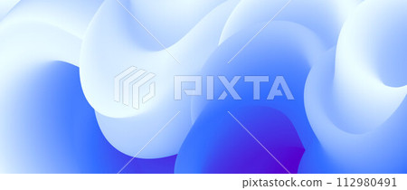 Creative white blue fluid gradient background. Wavy curved 3d flow poster wallpaper. Liquid wave backdrop. Bright color template for presentation, banner, flyer, booklet, brochure. Vector illustration 112980491