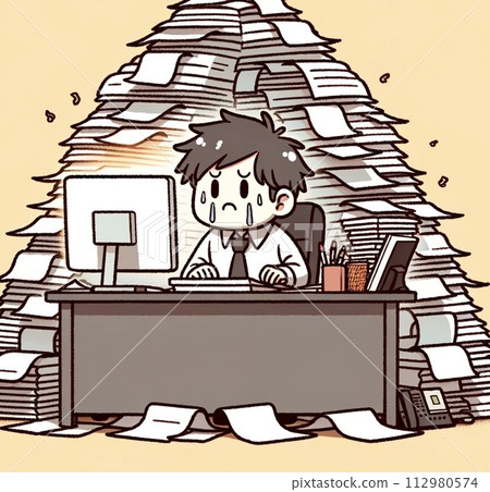 An office worker who is too busy and is in trouble An office worker who is too busy and is in trouble 112980574