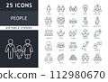 Set of line icons related to people, group, family, human, team, community, friends, population and senior icons. Set of line icons related to people, group, family, human, team, community, friends, population and senior icons. 112980670