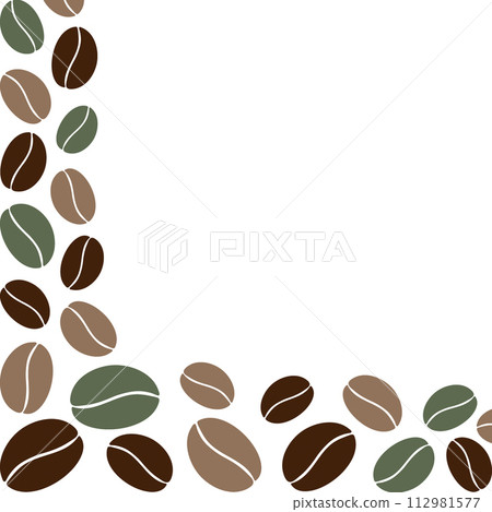 Abstract Corner frame of mixed coffee beans various size and color trendy green and brown Copyspace Abstract Corner frame of mixed coffee beans various size and color trendy green and brown Copyspace 112981577