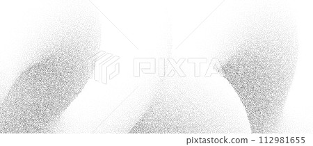 Grunge wavy sand grain background. Stippling curved gradient wave. Gritty noise dotwork wallpaper. Black dots, speckles, particles or granules texture. Vector abstract fluid grit backdrop overlay Grunge wavy sand grain background. Stippling curved gradient wave. Gritty noise dotwork wallpaper. Black dots, speckles, particles or granules texture. Vector abstract fluid grit backdrop overlay 112981655