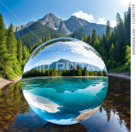 Water globe reflecting nature 112981754