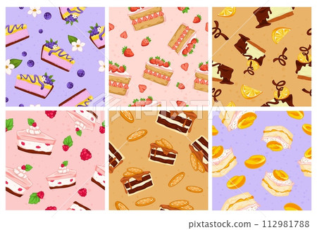 Decorative pattern set with tasty cakes pieces 112981788