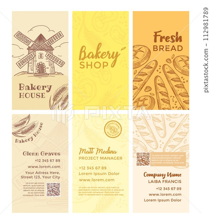 Vertical business card for bakery shop advertising Vertical business card for bakery shop advertising 112981789