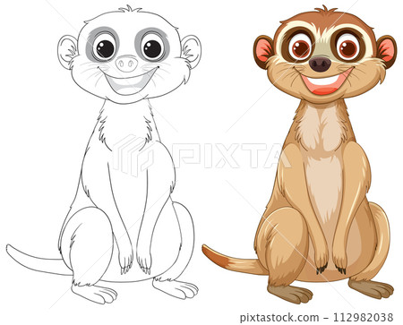 Cheerful Meerkat Illustration Before and After 112982038
