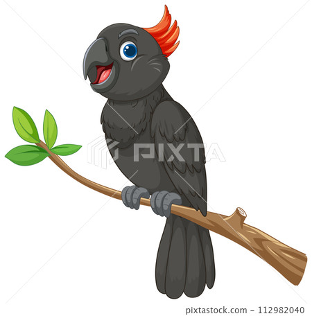 Cheerful Parrot Holding a Green Leaf Cheerful Parrot Holding a Green Leaf 112982040