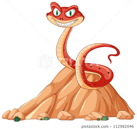 Cheerful Cartoon Snake on a Rock 112982046