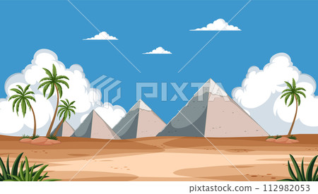 Desert Oasis with Pyramids Landscape Desert Oasis with Pyramids Landscape 112982053