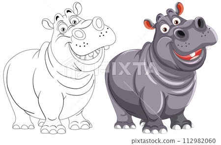 Cheerful Cartoon Hippos Side by Side 112982060