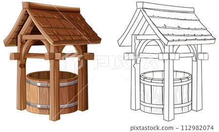 Traditional Wooden Wishing Well Illustration Traditional Wooden Wishing Well Illustration 112982074