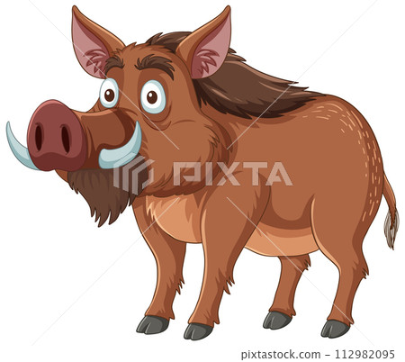 Friendly Cartoon Wild Boar Illustration 112982095