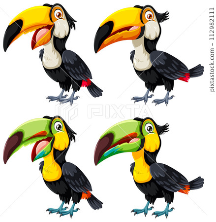 Colorful Toucans in Various Poses Colorful Toucans in Various Poses 112982111