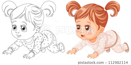 Cute Baby Girl Crawling Illustration Cute Baby Girl Crawling Illustration 112982114