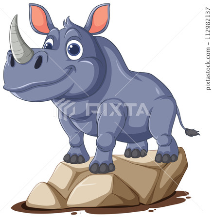 Happy Rhino Standing on a Rock Happy Rhino Standing on a Rock 112982137