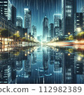 Rainy water surface visible in the valley of skyscrapers 112982389