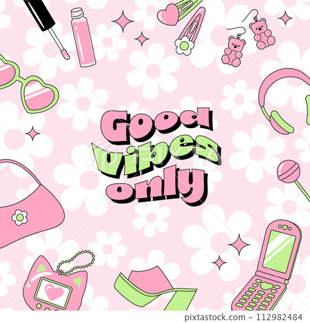 Y2K 90 年代風格鞋子和配件背景插圖 112982484