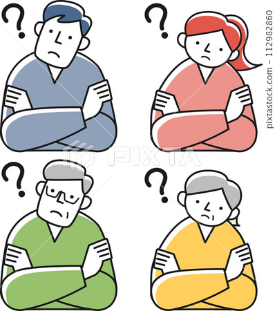 Upper body set of young men and women and senior men and women tilting their heads Upper body set of young men and women and senior men and women tilting their heads 112982860