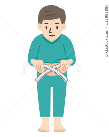 一個新陳代謝的人用捲尺測量腰部的插圖 112982880