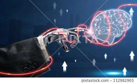 The robotic hand touches the virtual brain 112982903