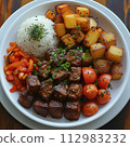 cooked vegetarian food in a plate 112983232