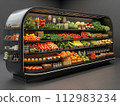 modern vegetable showcase with goods 112983234